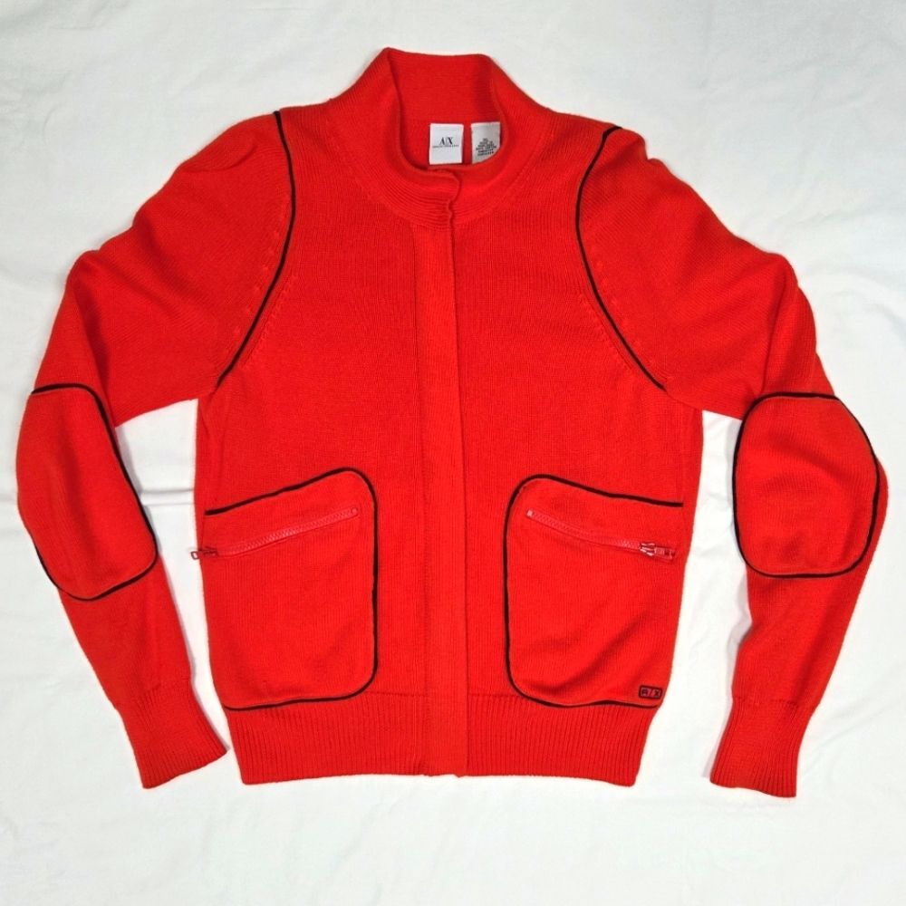 Vintage Armani Exchange Full Zip Sweater Red Black XL